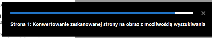 Zrzut ekranu z programu Adobe Acrobat DC - okno postępu podczas wykonywania rozpoznania OCR.