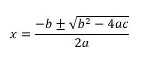 x równa się nad kreską ułamkową minus b plus minus pierwiastek z b kwadrat minus 4 ac, pod kreską ułamkową 2a